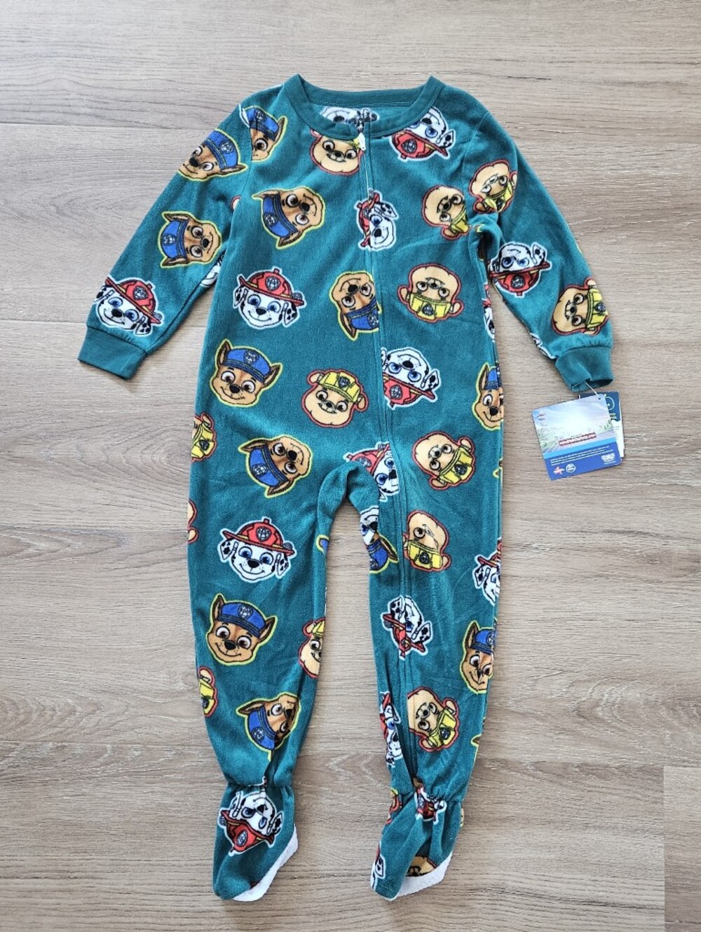 Paw Patrol Teal Kids One-Piece Footed Pajamas Size 4T